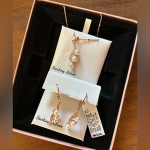 Sterling Silver Pearl Necklace & Earrings Set